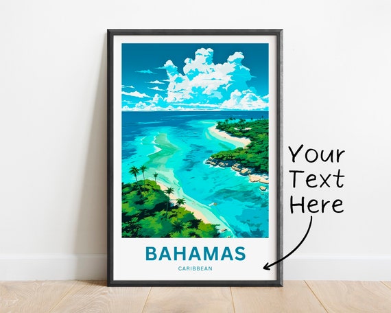 Personalized Bahamas Travel Print Bahamas Poster Caribbean Wall Art Framed Present Gift Caribbean Present