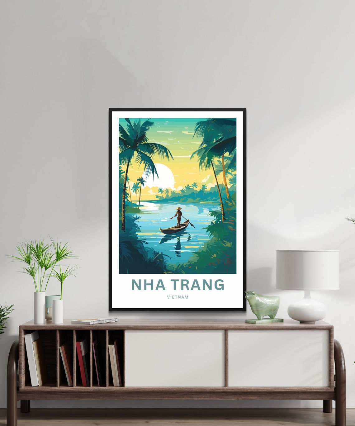 Nha Trang Vietnam Fisherman Canoe Sunset River Palm Travel Poster - Image 2
