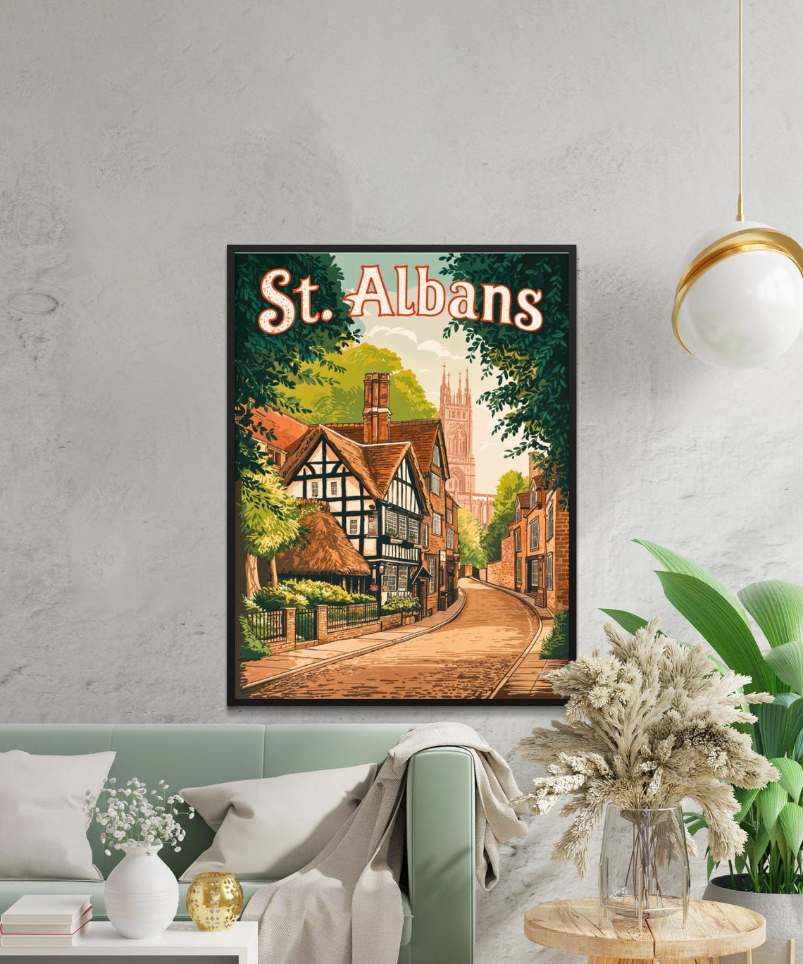St Albans Old Tudor Half Timbered Cobbled Street England Poster - Image 2