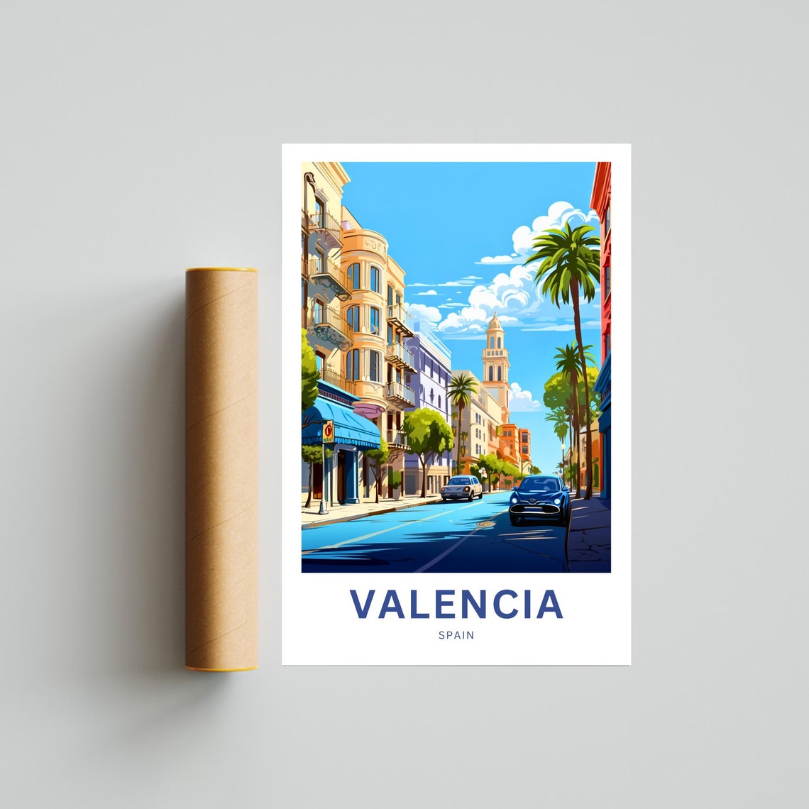 Valencia Spain Personalized Sunny Palm Street Cityscape Poster - Image 4