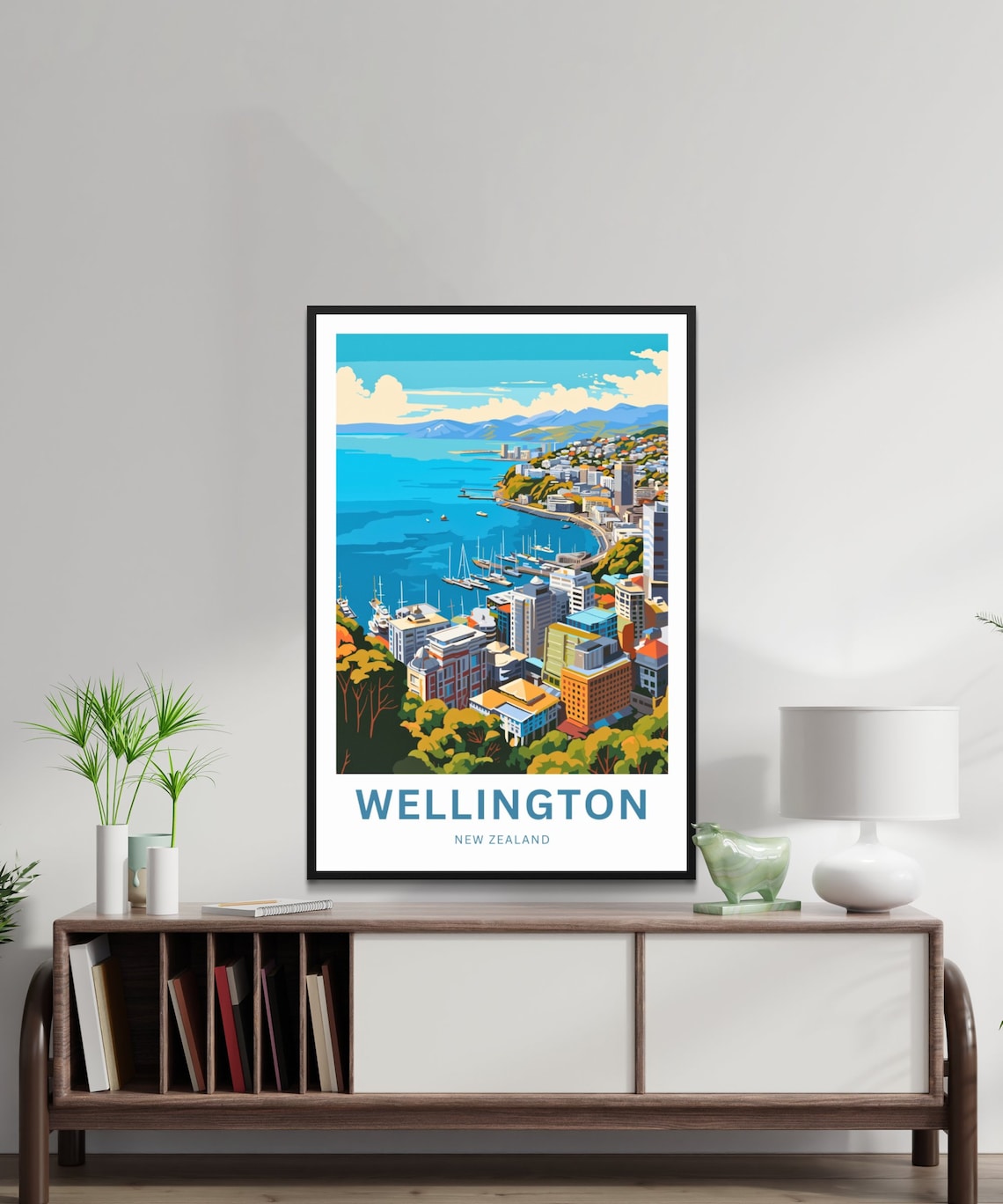 Wellington New Zealand City Skyline Sailboat Harbor Aerial Poster - Image 2