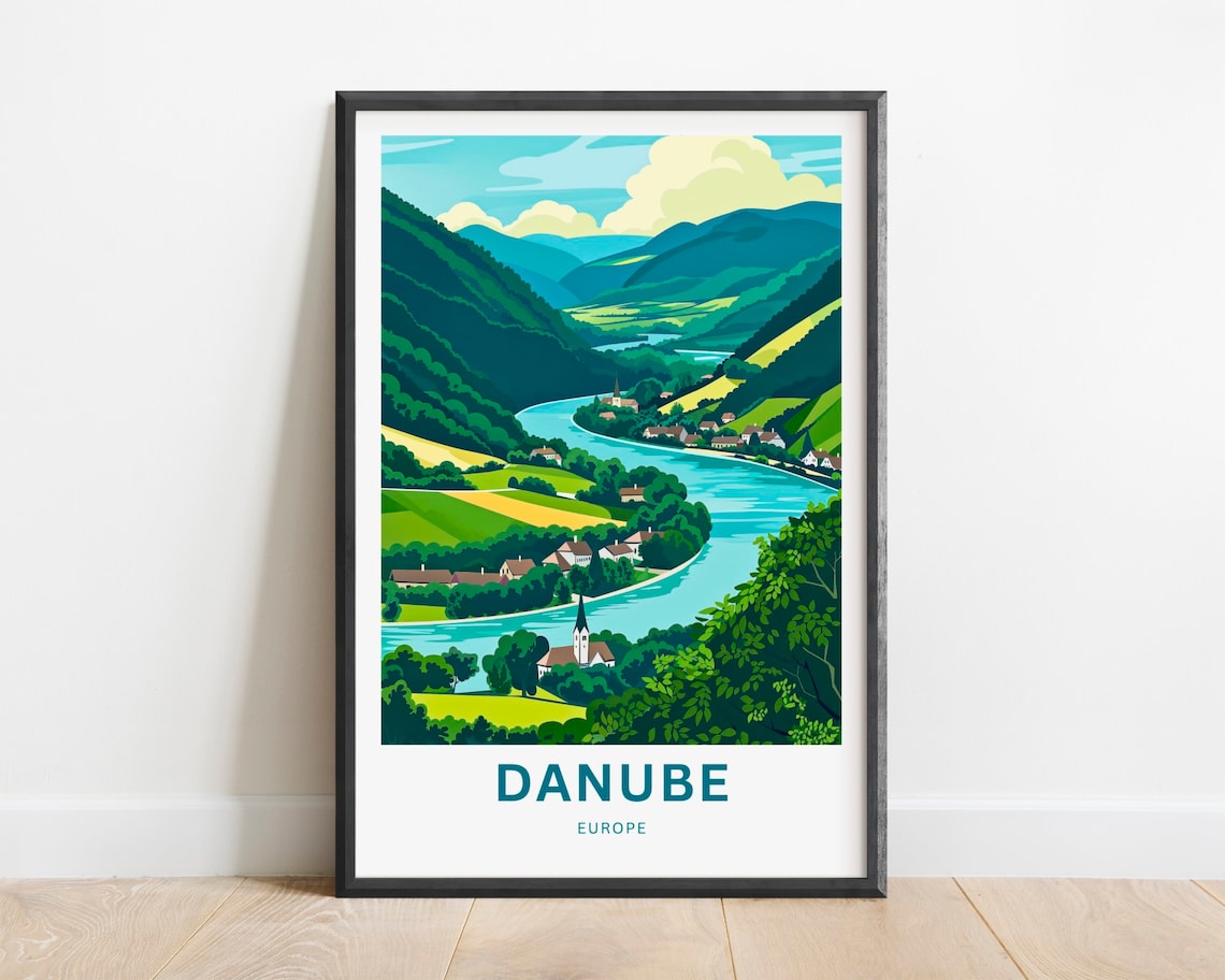 Danube Travel Poster, Europe River Wall Art