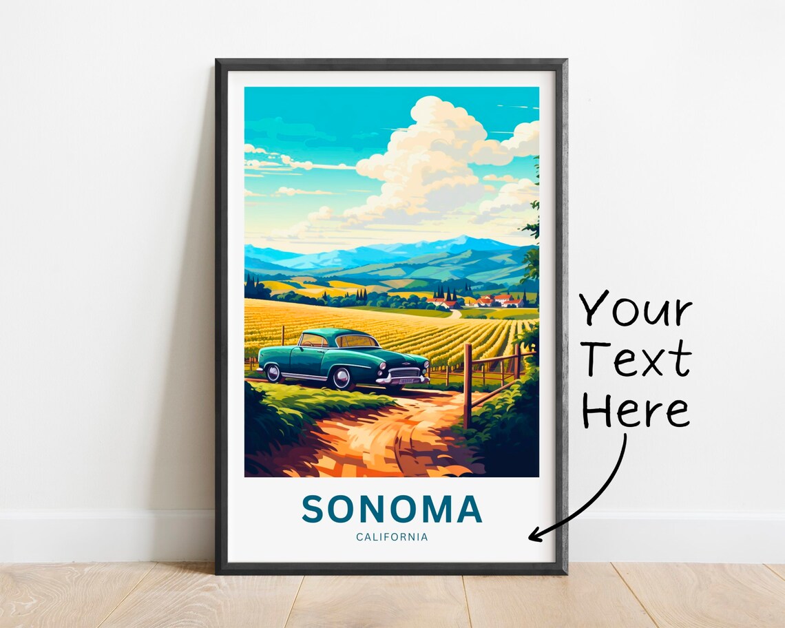 Sonoma California Personalized Classic Car Vineyard Gate Travel Poster