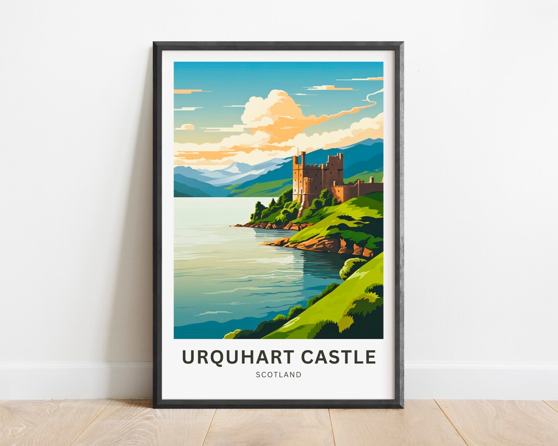Urquhart Castle Scotland Loch Shore Ruins Sunset Travel Poster