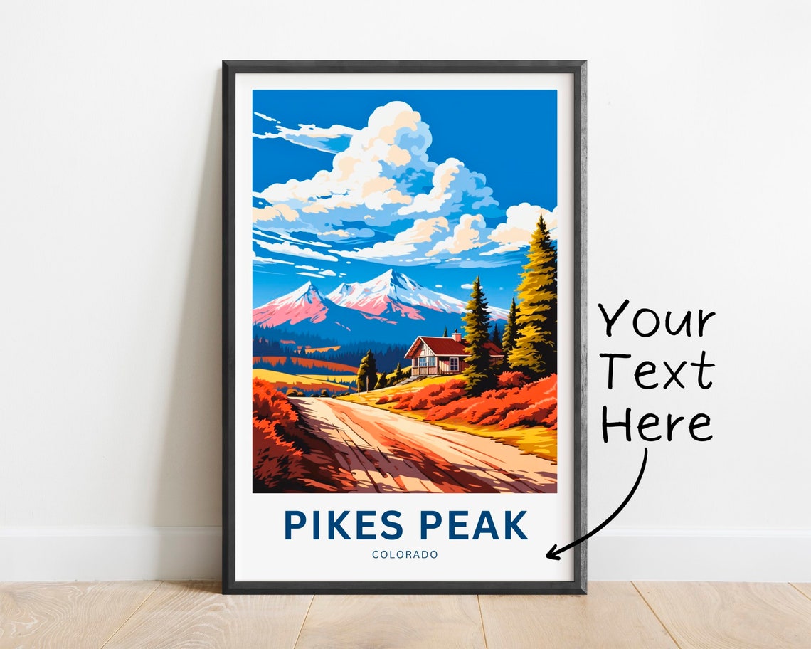 Pikes Peak Colorado Autumn Mountain Cabin Retro Travel Poster