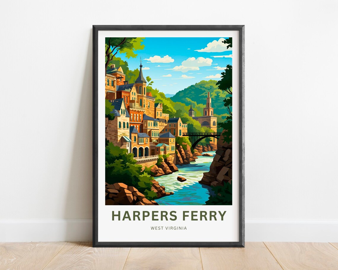 Harpers Ferry West Virginia Historic River Town Colorful Travel Poster
