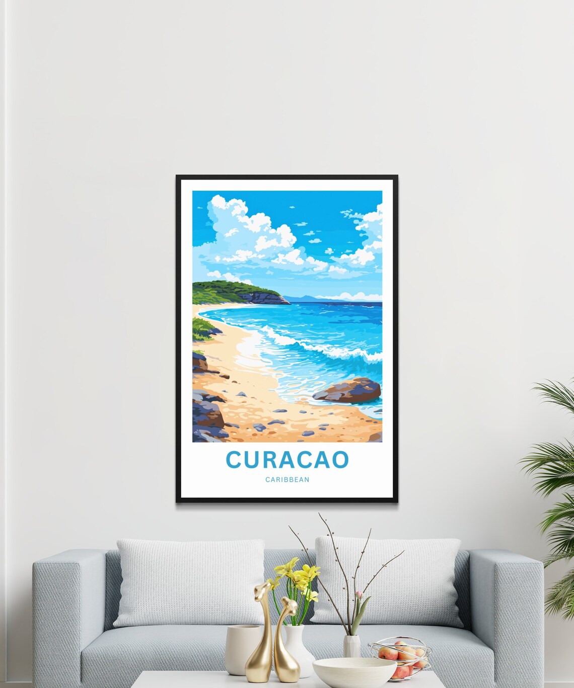 Curacao Caribbean Turquoise Cove Sandy Beach Custom Art Travel Poster - Image 3