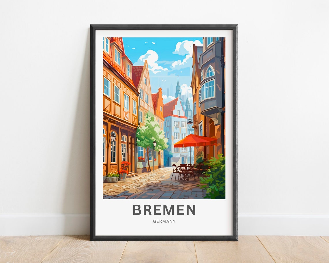Bremen Germany Historic Old Town Cobblestone Street Scene Poster
