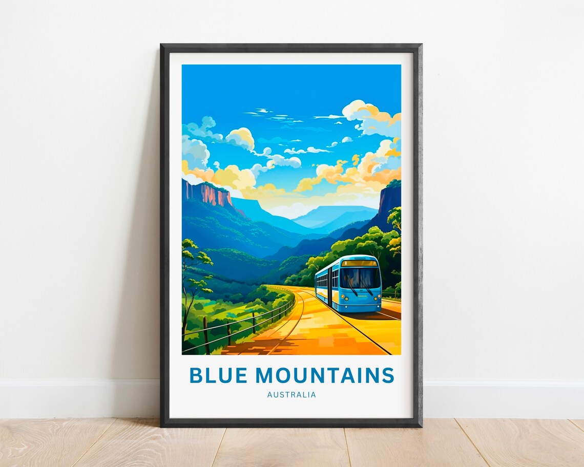Blue Mountains Australia Train Golden Road Vista Travel Poster