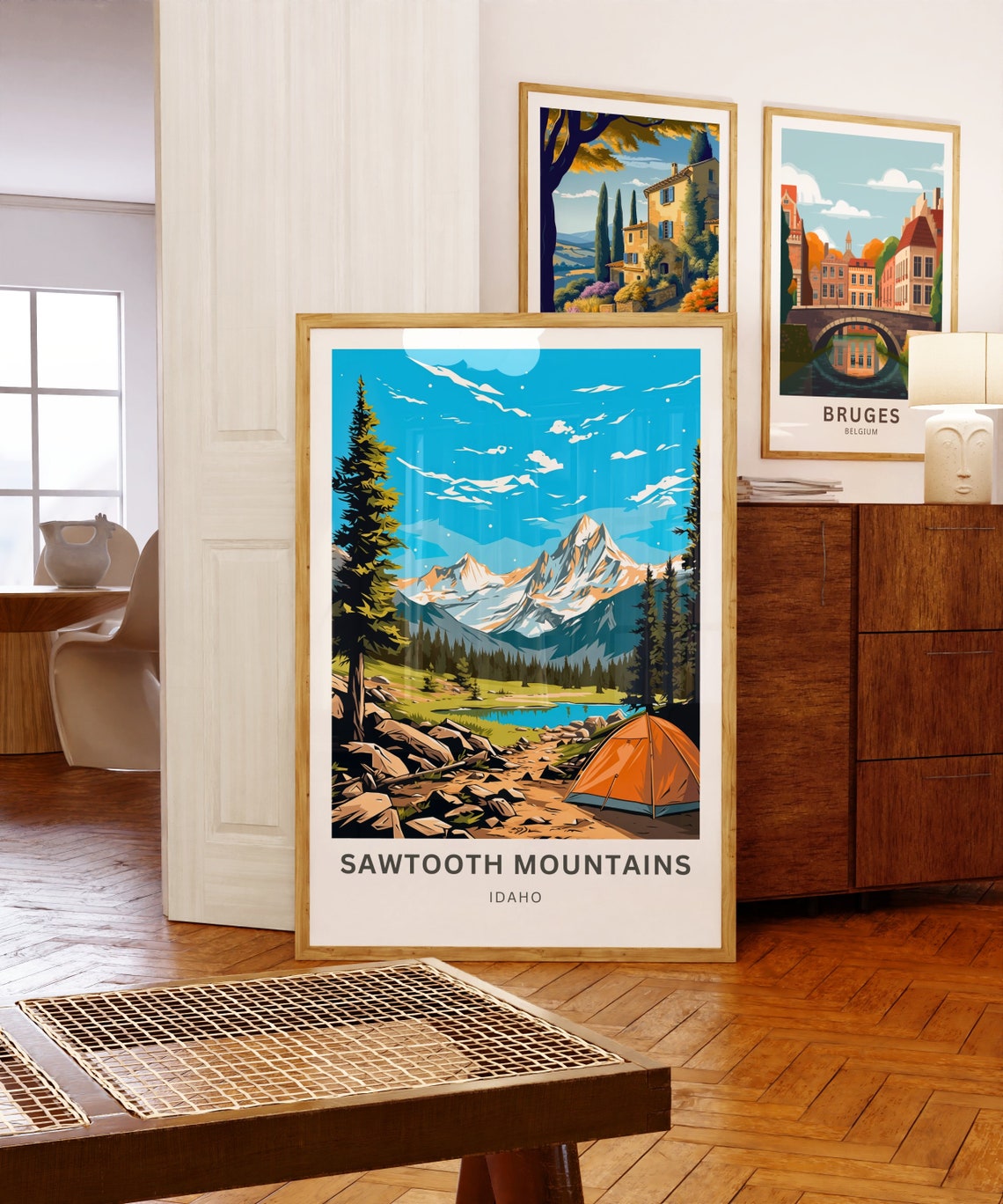 Sawtooth Mountains Idaho Campsite Tent Personalized Travel Poster - Image 5