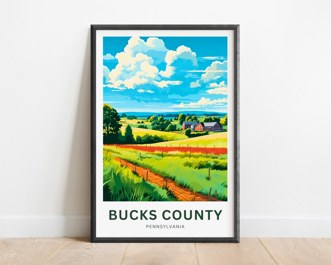 Bucks County Pennsylvania Red Barn Meadow Farm Field Travel Poster