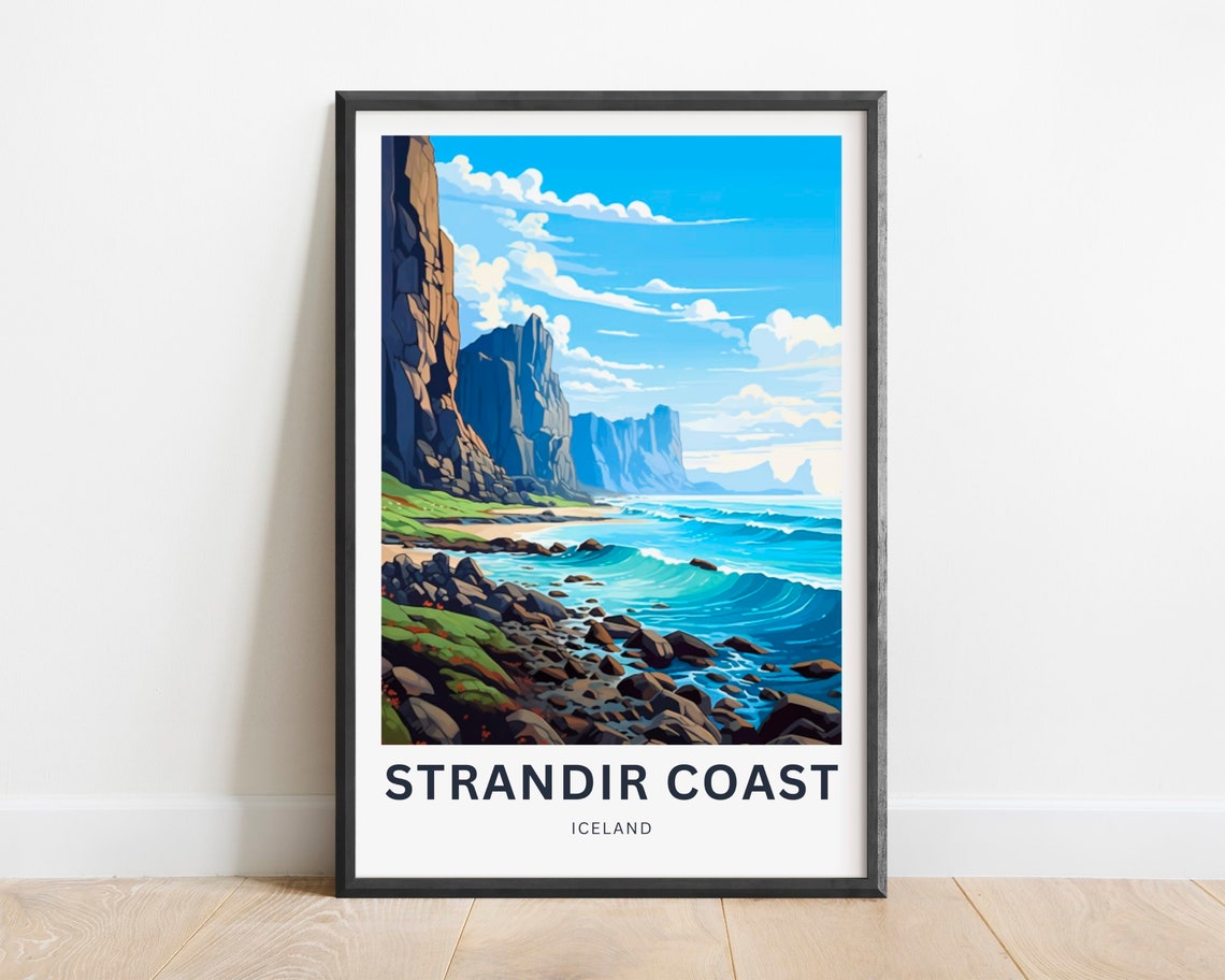 Strandir Coast Iceland Basalt Shore Waves Moody Travel Poster
