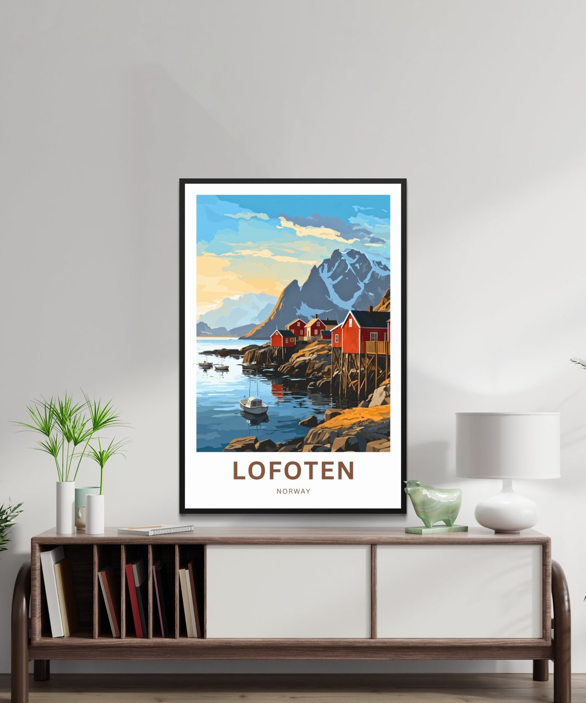 Lofoten Norway Cabins on Stilts White Boat Personalized Poster - Image 2