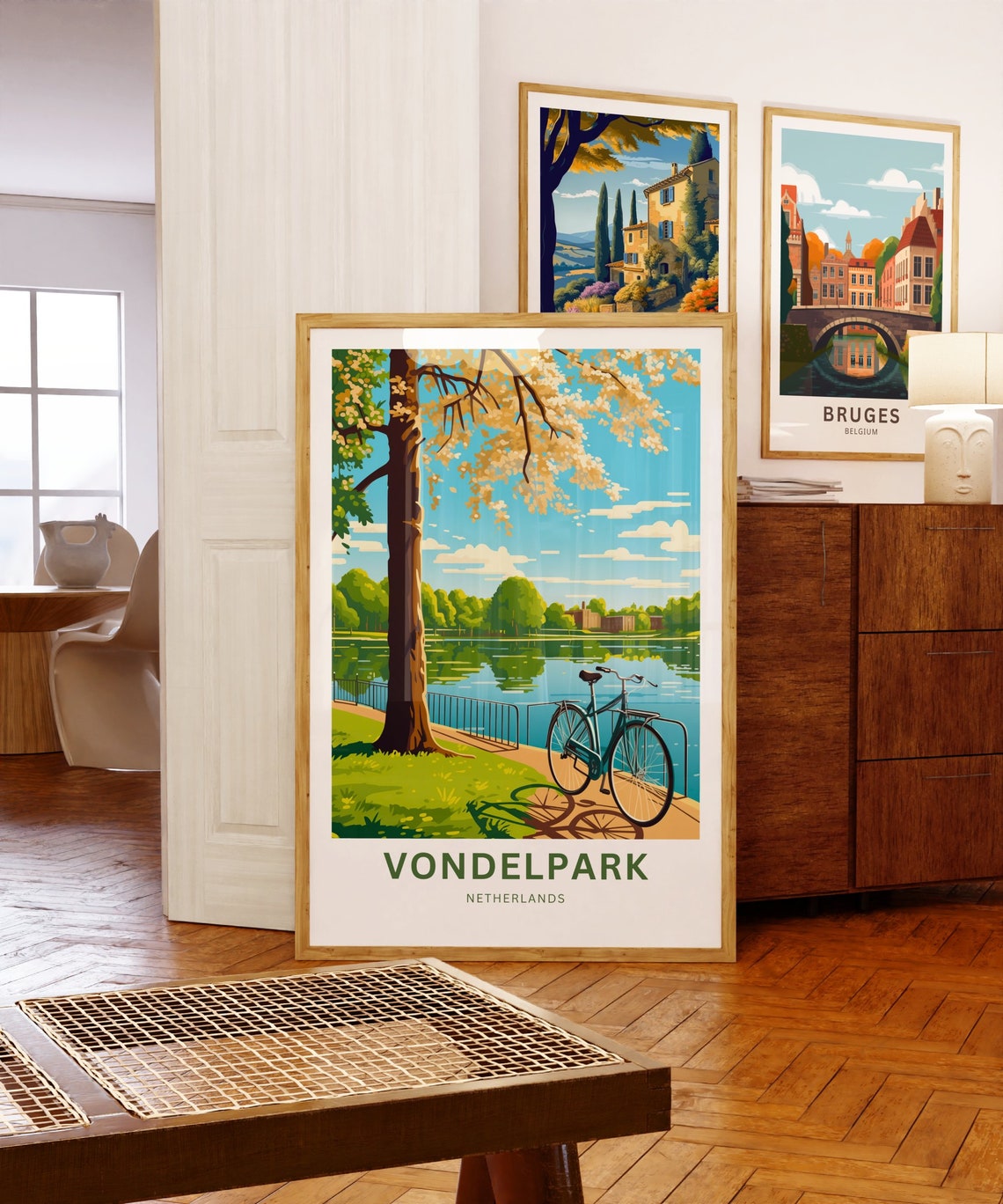 Vondelpark Netherlands Bicycle Lakeside Spring Blossom Travel Poster - Image 5