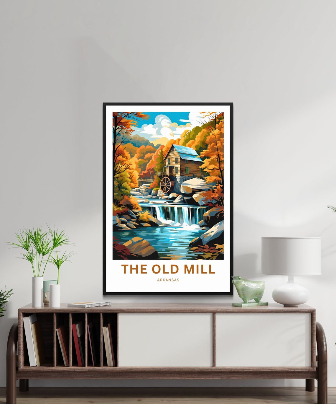 The Old Mill Arkansas Waterfall Mill Scene Customizable Travel Poster - Image 2