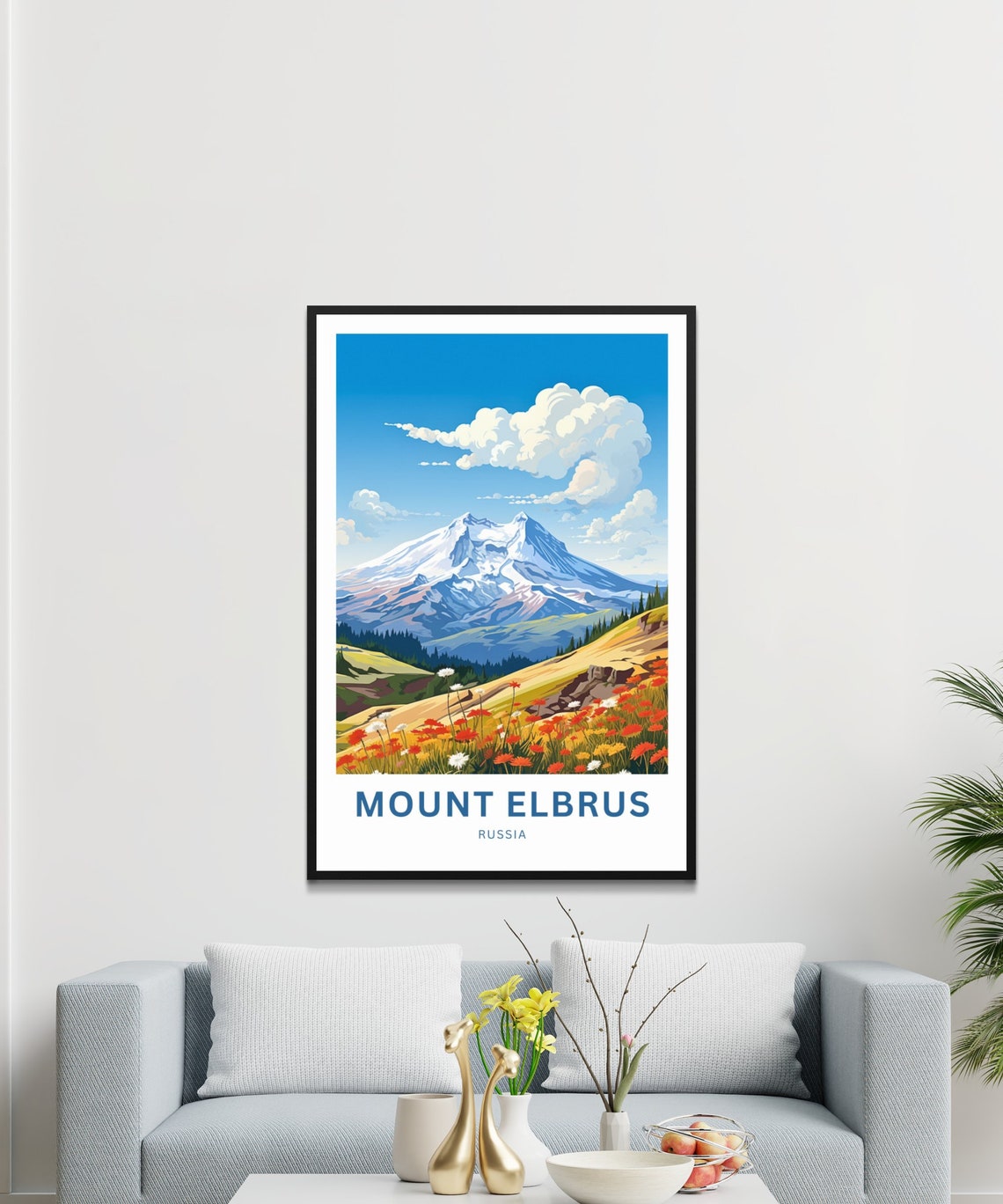 Mount Elbrus Russia Personalized Wildflower Meadow Peak Travel Poster - Image 2