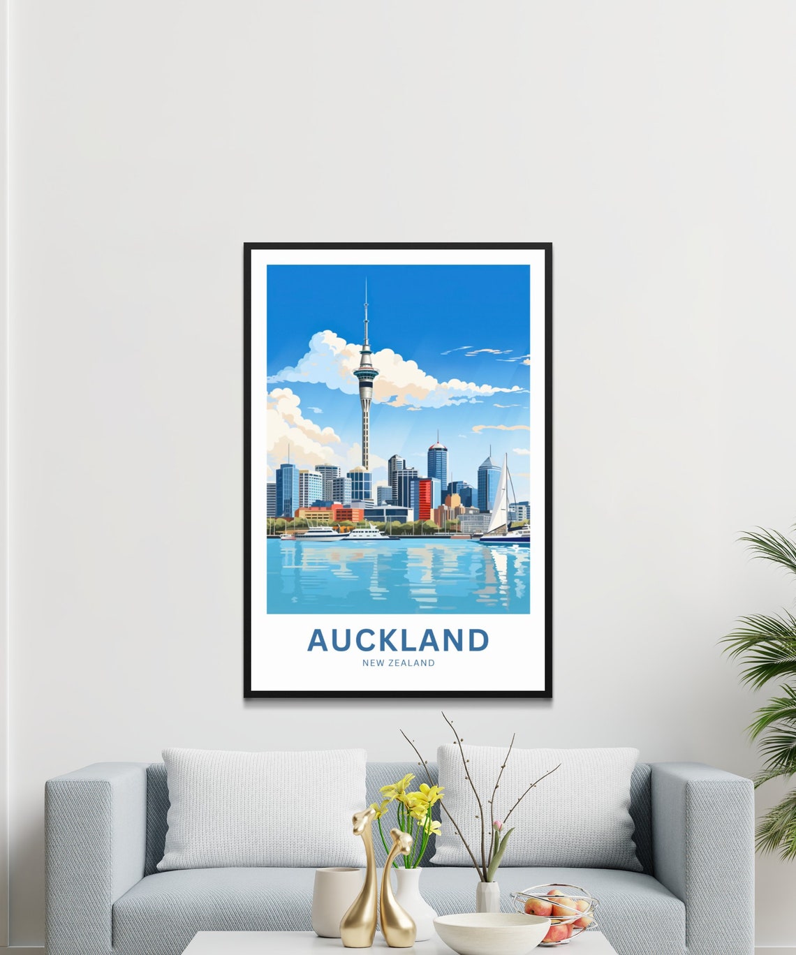 Personalized Auckland New Zealand Sky Tower Harbor Skyline Poster - Image 2