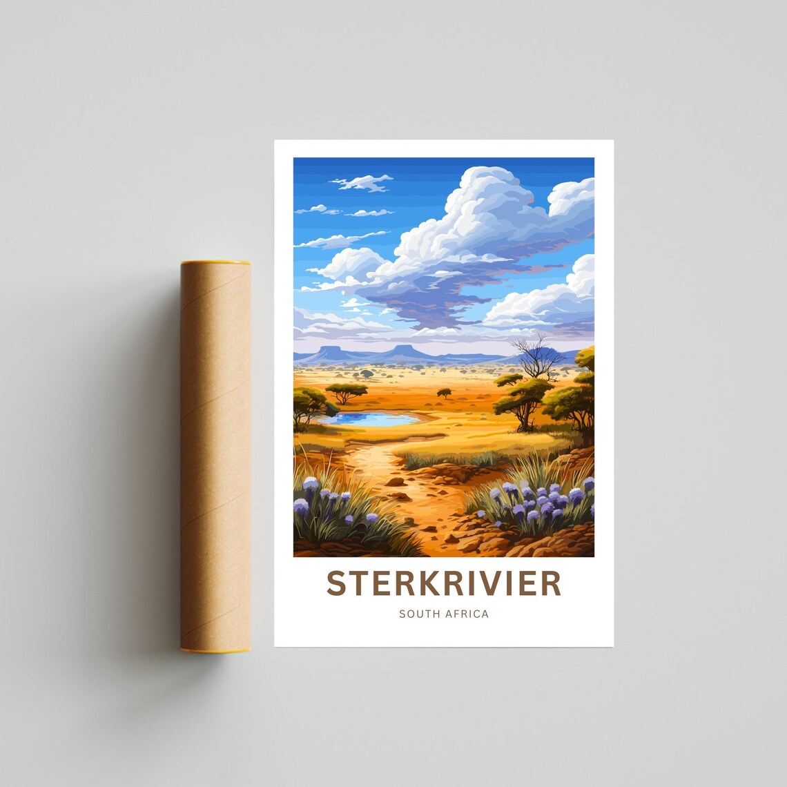 Personalized Sterkrivier South Africa Savanna Waterhole Travel Poster - Image 4