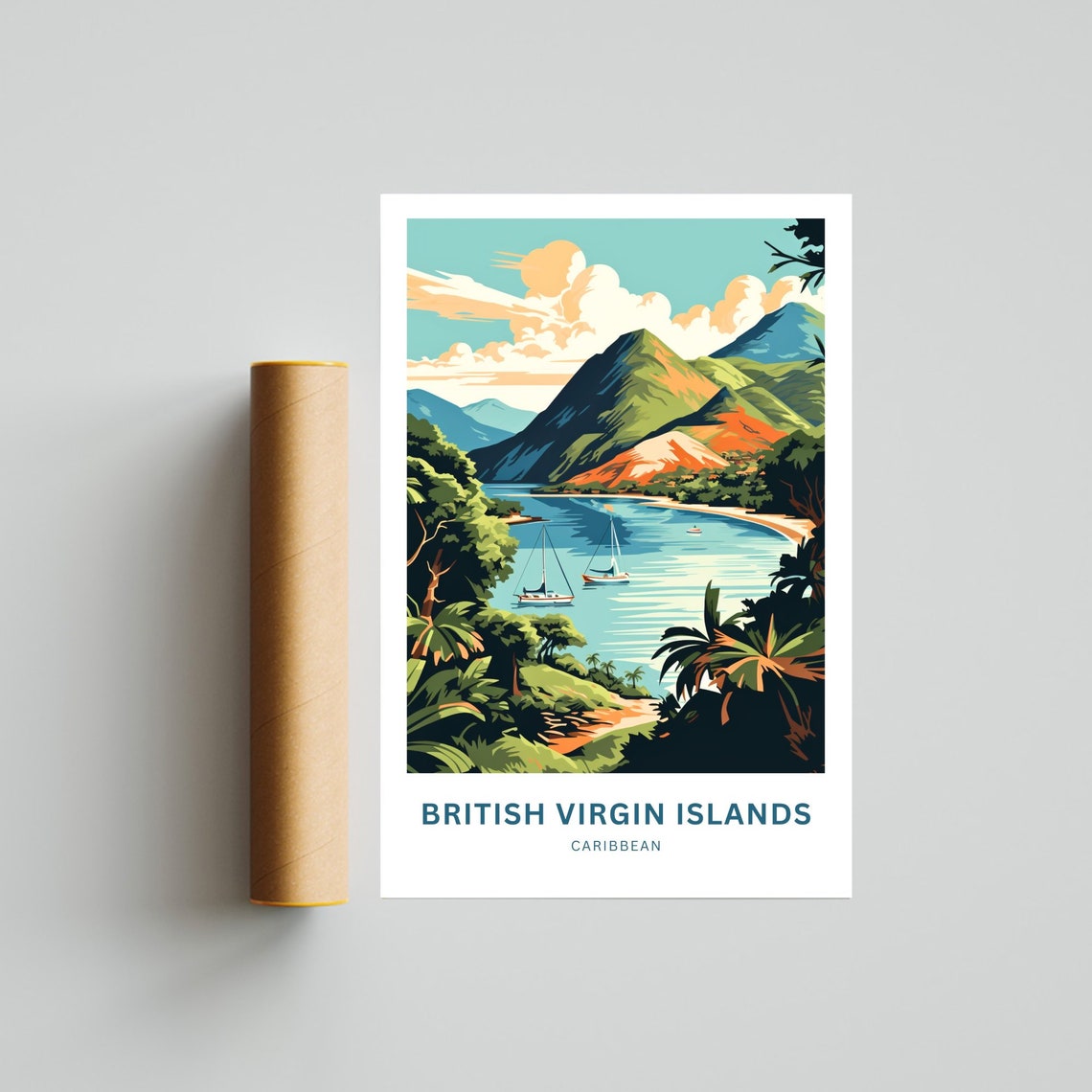 British Virgin Islands Caribbean Sailboat Cove Travel Poster - Image 4