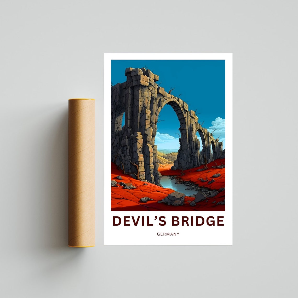 Devil's Bridge Germany Ancient Stone Arches Red Earth Travel Poster - Image 4