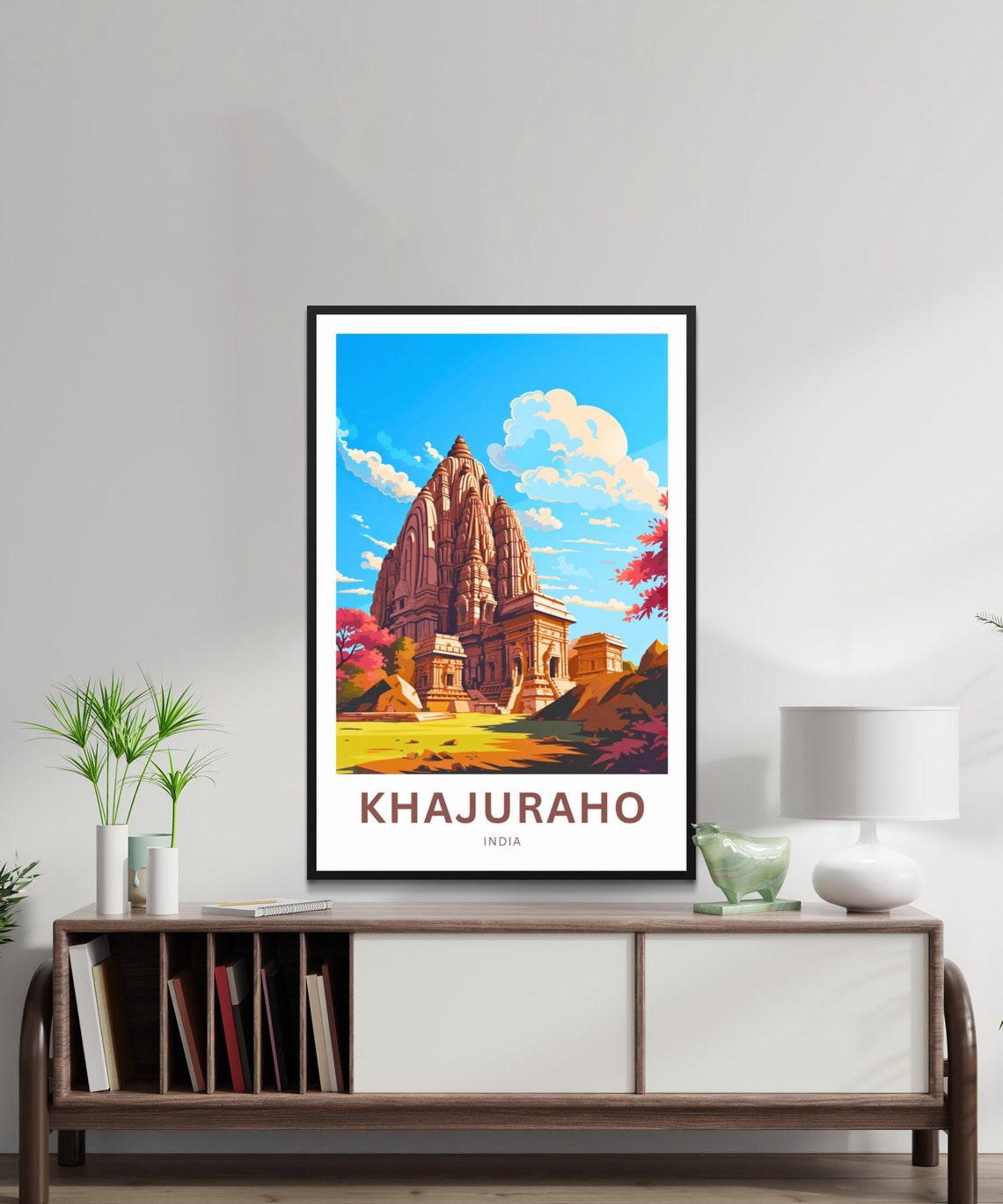 Khajuraho Red Temple India Ancient Stonework Shrines Travel Poster - Image 2