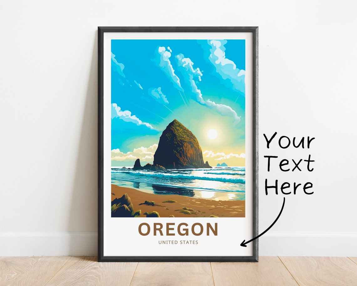 Personalized Oregon Coast Sea Stack Beach Sunset Custom Travel Poster