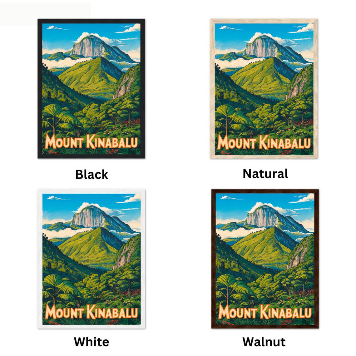 Mount Kinabalu Malaysia Jungle Cliffs Dramatic Retro Travel Poster - Image 4