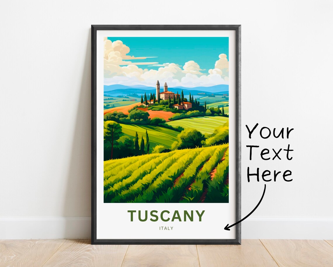 Personalized Tuscany Italy Vineyard Hills Village Travel Poster