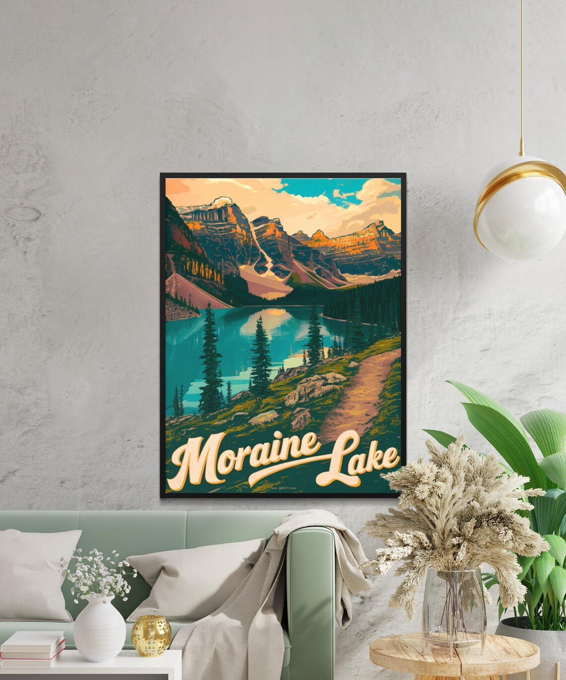 Moraine Lake Vintage Turquoise Rocky Peak Travel View Poster - Image 2