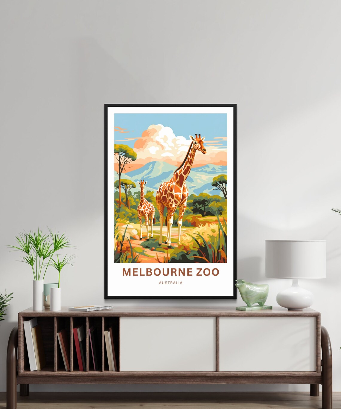Melbourne Zoo Australia Giraffes Savanna Wildlife Art Poster - Image 2