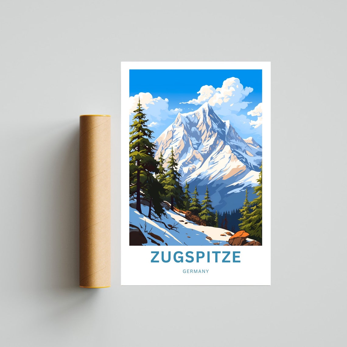 Zugspitze Germany Snowy Alpine Peak Pine Forest Travel Poster - Image 4
