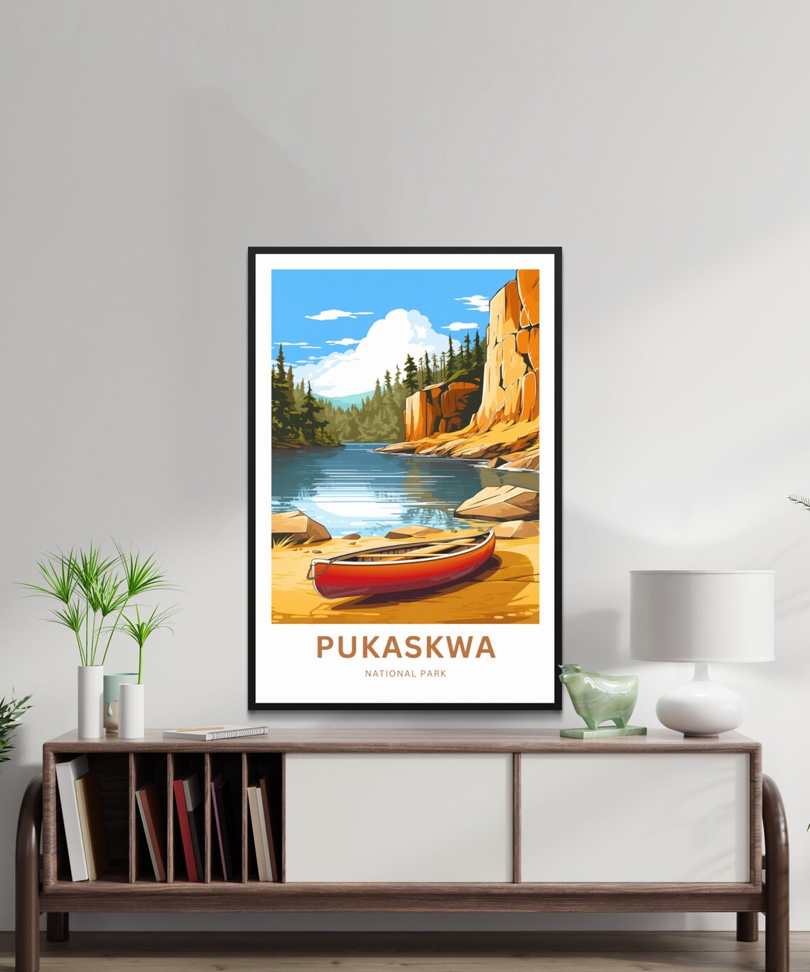Pukaskwa National Park Red Canoe Custom Text Personalized Travel Poster - Image 2