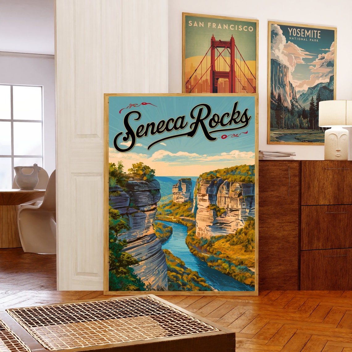 Seneca Rocks Vintage Travel Poster with River Gorge and Cliff Overlook - Image 5