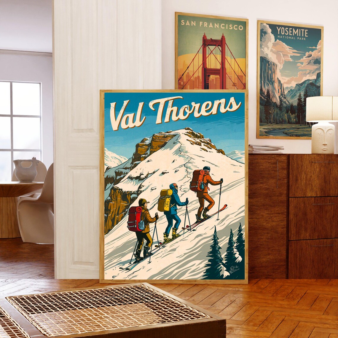 Val Thorens France Vintage Ski Touring Backcountry Art Travel Poster - Image 5