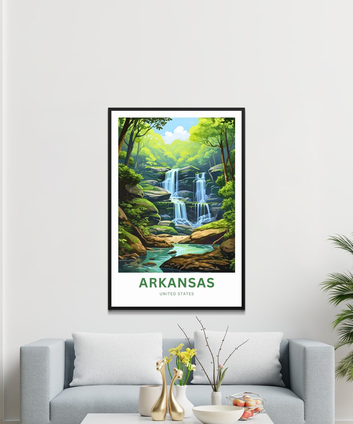 Arkansas Custom Twin Falls Lush Forest Stream Nature Travel Poster - Image 3