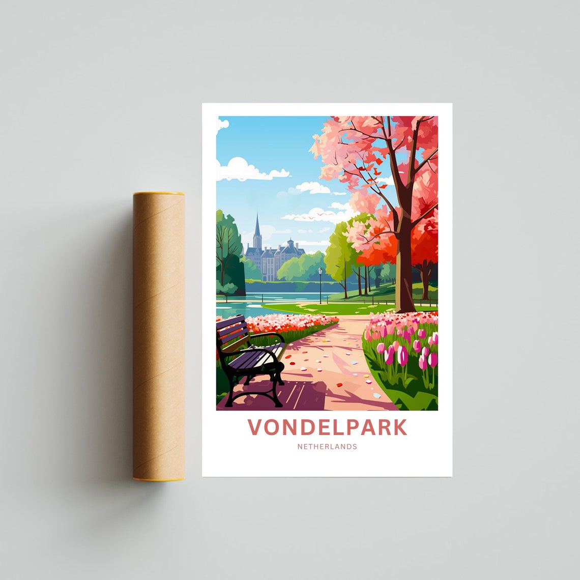 Vondelpark Netherlands Tulip Garden Spring Custom Travel Poster - Image 4