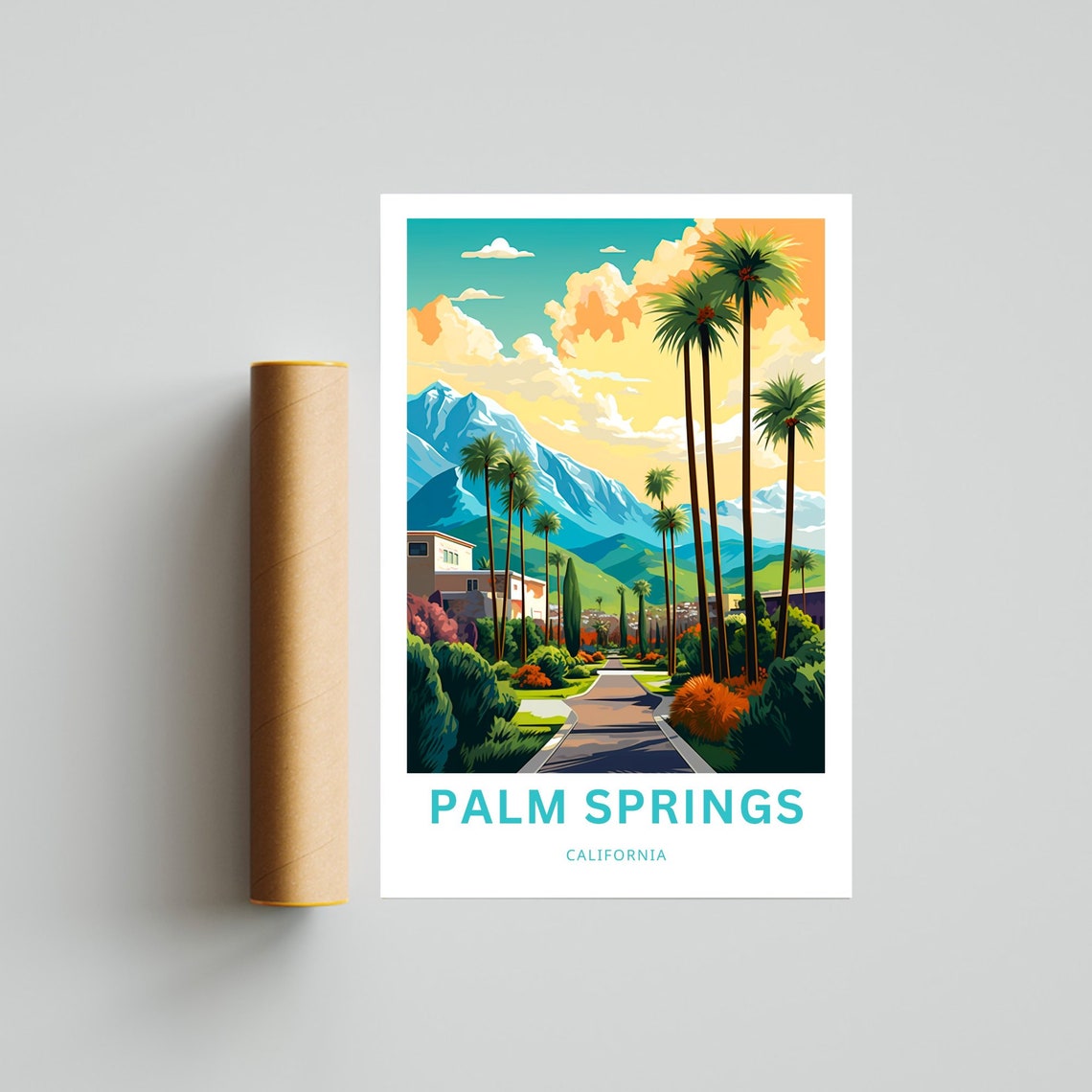 Palm Springs California Palm Trees Mountain Oasis Art Travel Poster - Image 4