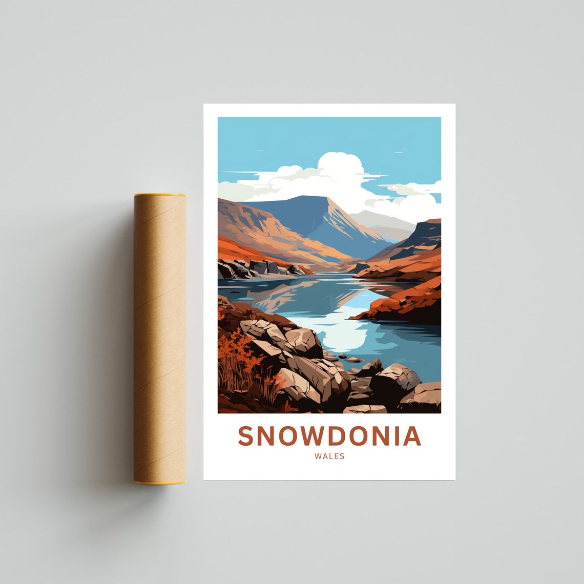 Snowdonia Wales Rocky Shore Rust Slopes Mountain Lake Poster - Image 4