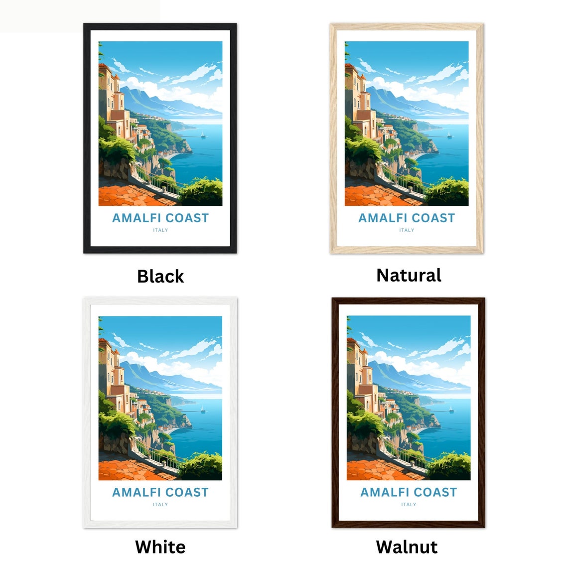 Amalfi Coast Italy Cliffside Town Terrace Sea View Travel Poster - Image 2