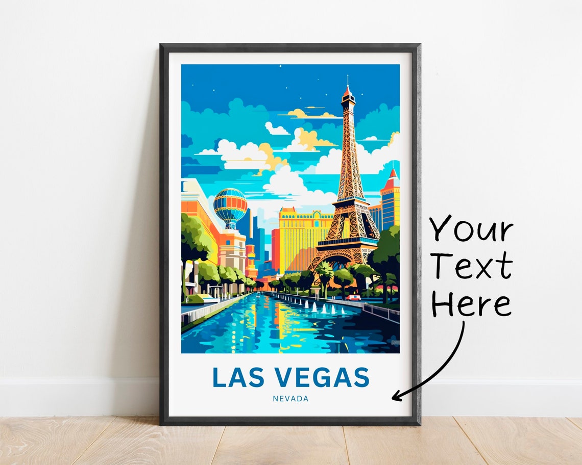 Personalized Las Vegas Strip Skyline Fountains Custom Travel Poster