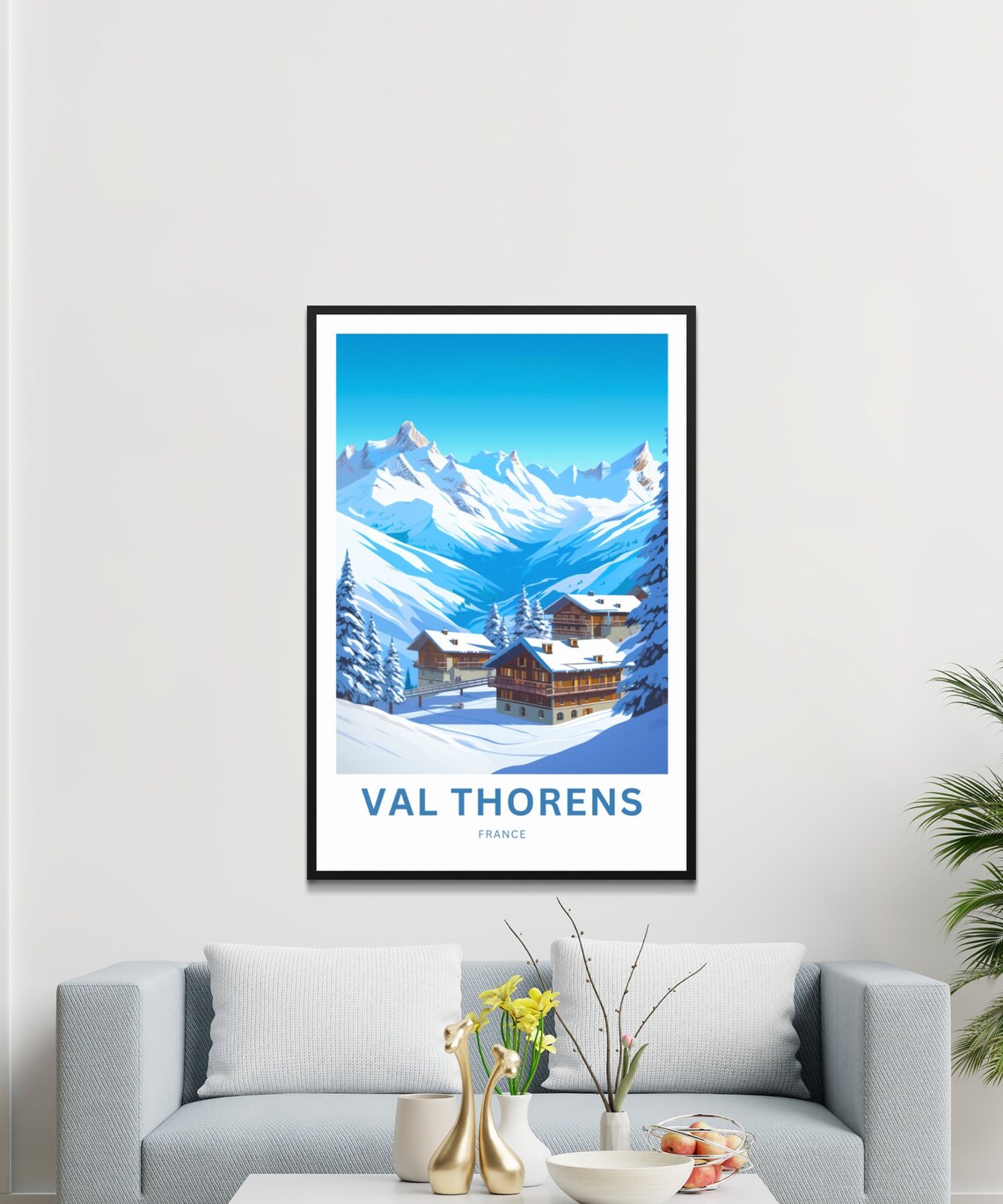 Val Thorens France Snowy Chalet Village Winter Mountain Travel Poster - Image 3