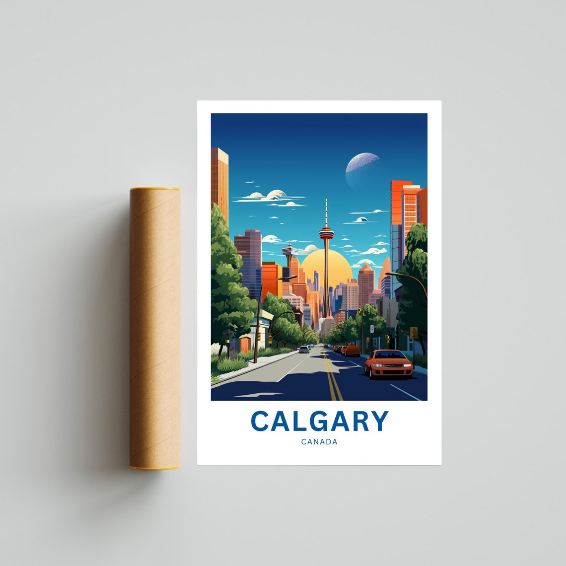 Calgary Canada Vibrant Downtown Skyline Tower Sunset Scene Poster - Image 4
