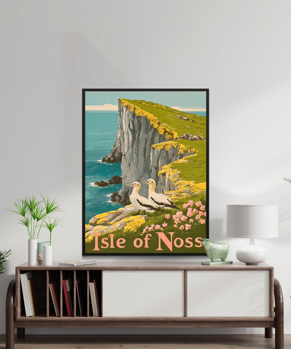 Isle of Noss Vintage Gannets Among Wildflowers Cliff Top Poster - Image 2