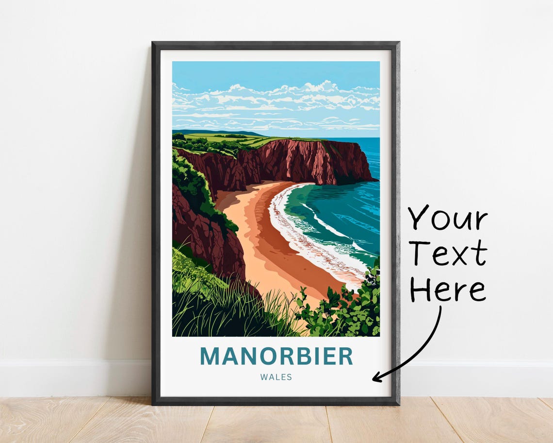 Manorbier Wales Red Cliff Beach Cove Dramatic Coastline Poster - Image 4