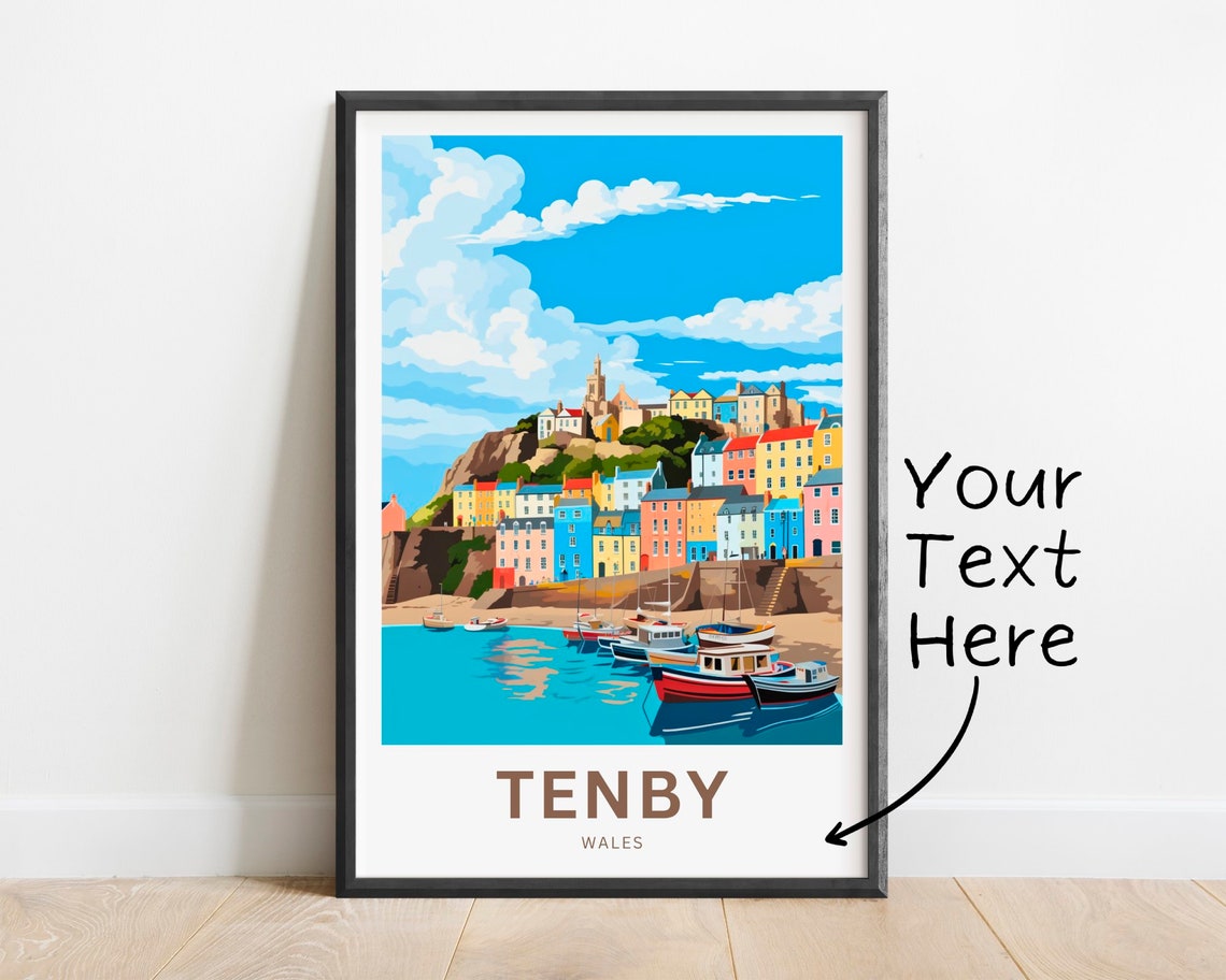 Tenby Wales Colorful Harbor Town Travel Poster Personalized Gift
