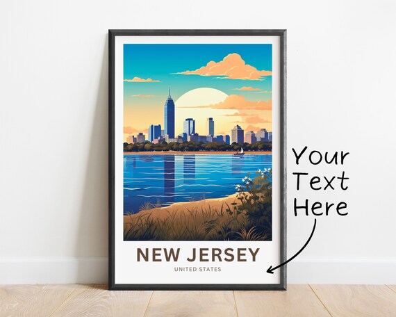 Personalized New Jersey Sunset Skyline Travel Souvenir Poster
