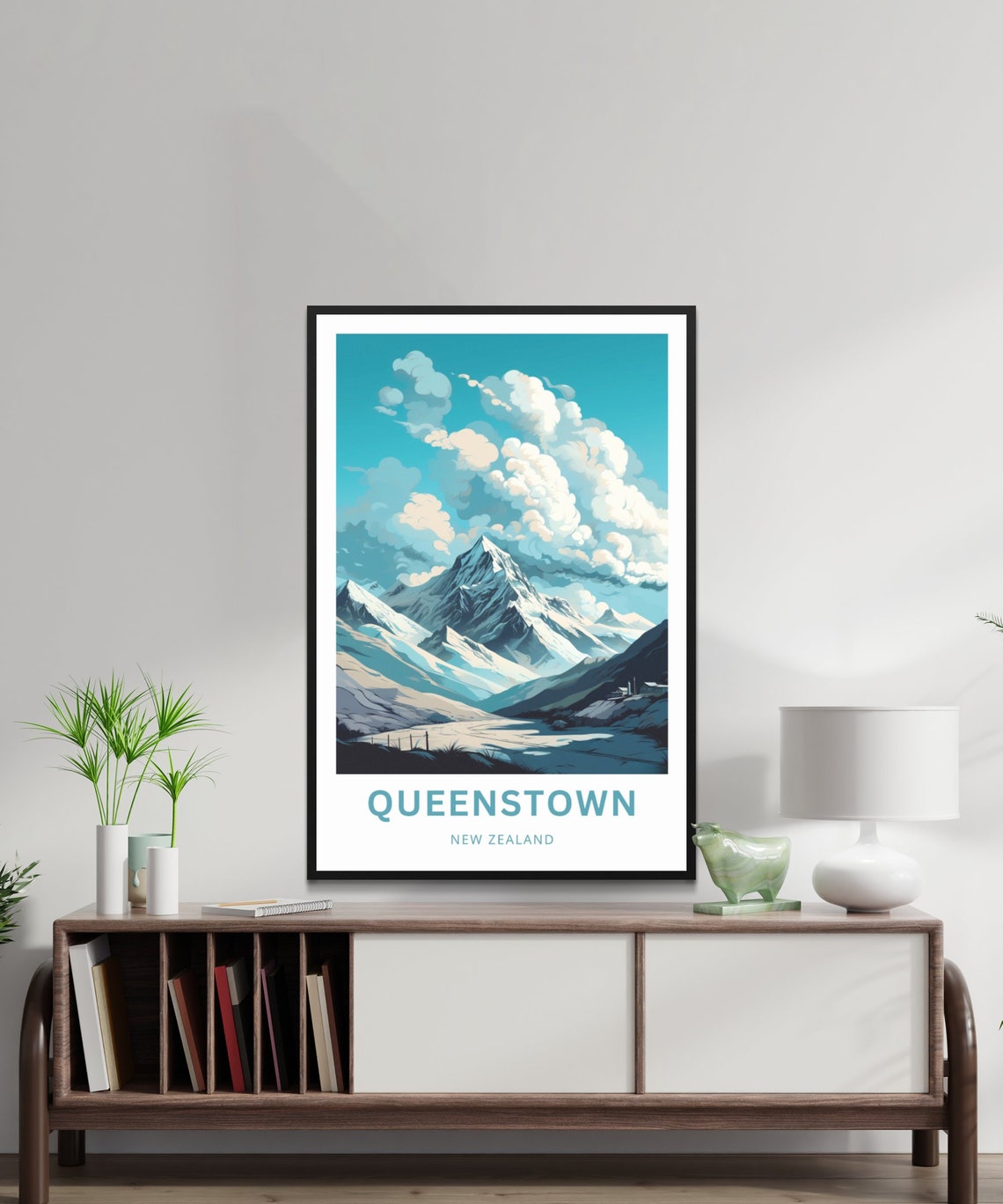 Queenstown New Zealand Snow Peaks Dramatic Clouds Mountain Poster - Image 2