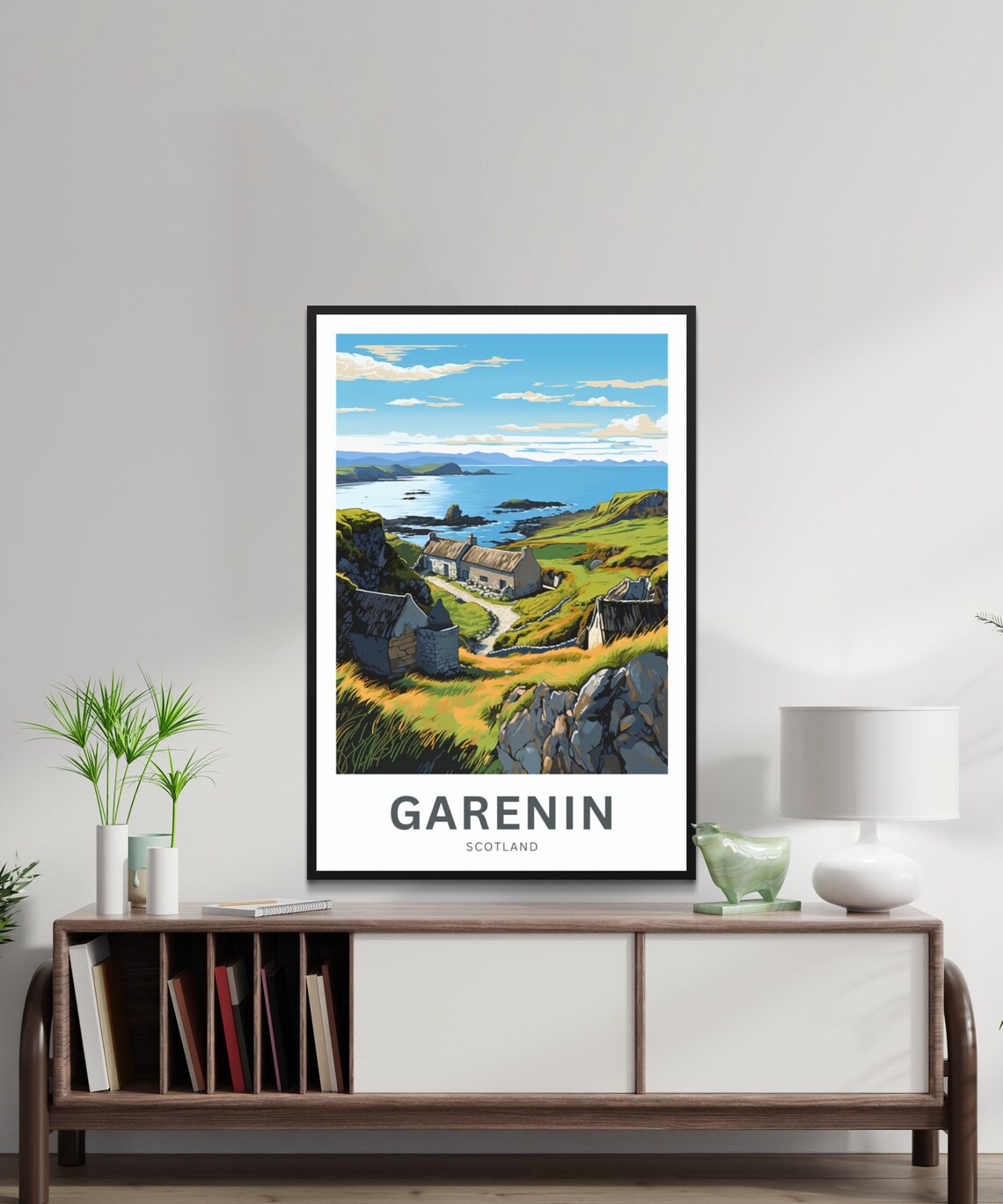 Garenin Scotland Coastal Cottages On Rocky Shore Travel Poster - Image 2