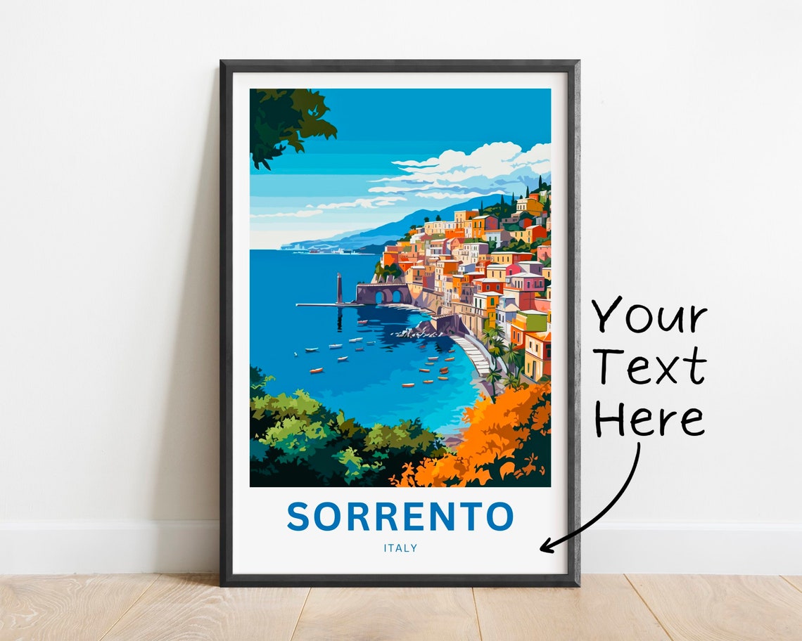 Personalized Sorrento Italy Coastal Town Custom Text Travel Poster