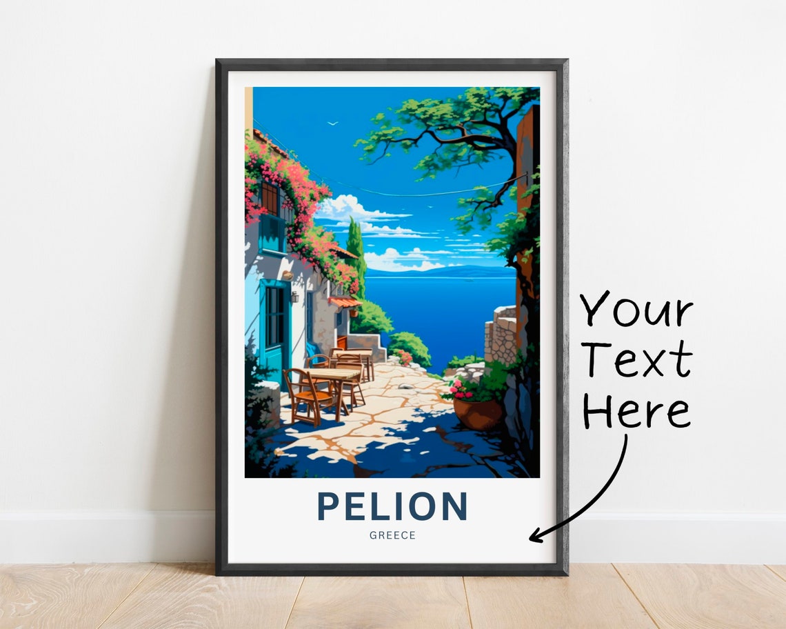 Pelion Greece Personalized Flowered Seaside Terrace Cafe Poster
